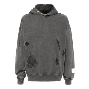 Wholesale High Quality Men Distressed Oversized Hoodie 100% Cotton Winter Plain Dyed Washed Ripped <b>Design</b> Streetwear Custom - Product Image 6