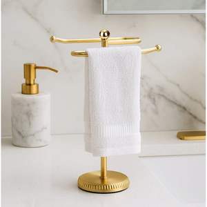 Brass <b>towel</b> stand refined <b>bathroom</b> rack smooth metal finish balanced design durable frame modern home interior decor accent - Product Image 4