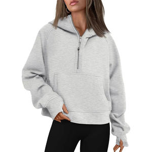 Sudaderas con media cremallera Sudaderas con capucha recortadas Fleece Mujeres Quarter Zip up Pullover Sudadera y sudaderas con capucha transpirables antiarrugas para mujer - Product Image 3