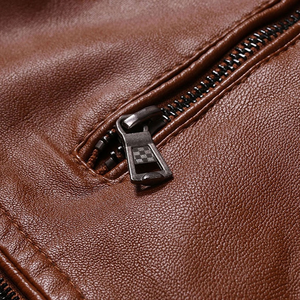 Chaqueta de Cuero para Hombre, Estilo Motociclista Casual Vintage, con Cierre y Cuello Alto, Chaqueta de Cuero para Invierno, Gran Venta - Product Image 5