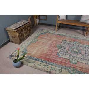 Vintage Large Rug 6.5x9.9 ft, <b>Red</b> Floral Turkish <b>Wool</b> Rug - Product Image 5