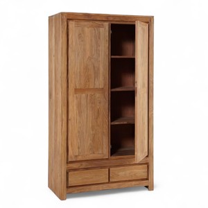 Armario de dormitorio de 2 puertas de madera de teca maciza de diseño personalizado, estantes extraíbles para el hogar y el apartamento, armarios de villa de estilo asiático - Product Image 2