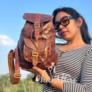 กระเป๋าเป้สะพายหลังหนังแท้ลายไม้, กระเป๋าเป้สะพายหลังสไตล์วินเทจทำด้วยมือของจริงกระเป๋าเป้เดินทางอเนกประสงค์ - Product Image 1