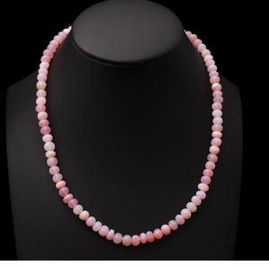 Pink Peruvian Opal Beaded <b>Necklace</b>, 6.5-7 mm Pink Opal Smooth Rondelle <b>Beads</b> <b>Necklace</b> Handmade Alexandrite Birthstone <b>Necklace</b> - Product Image 2