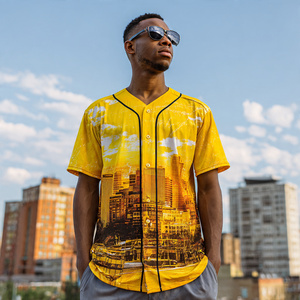 Camiseta de béisbol personalizada para hombre, camiseta de manga corta con botones y bola suave, camiseta de béisbol con manga de línea a rayas para hombre - Product Image 4