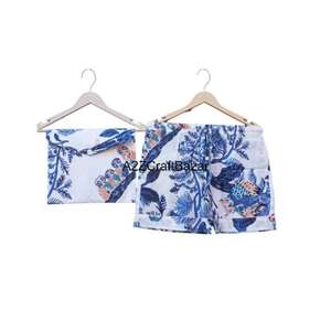 Ensemble de pyjama en coton tricoté à imprimé floral de luxe pour femmes, respirant, doux, romantique, élégant, vêtements de nuit d'été, style décontracté - Product Image 3