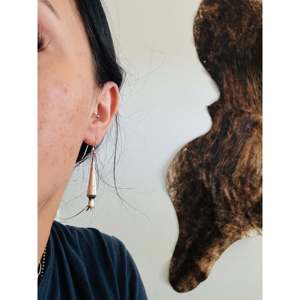 Navajo Handmade <b>Gold</b> Chandelier <b>Earrings</b> with Freshwater Pearl and Amethyst Sapphire Sterling Silver <b>Dangles</b> - Product Image 2