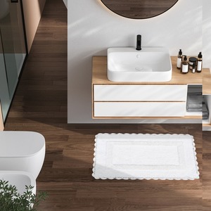 Tapis de bain en crochet en coton blanc 100% pur coton blanc super doux peluche et absorbant touffeté à la main Construction lourde - Product Image 3