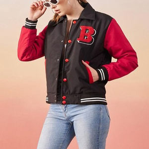 แจ็คเก็ตเบสบอลผ้าขนแกะสีม่วงล้วนสำหรับสตรี - Product Image 5