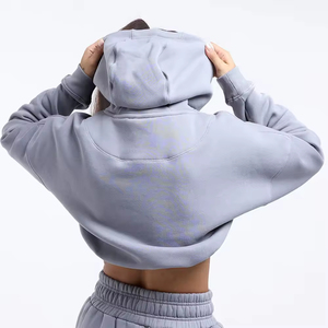 Custom Design Winter Knitted Women's Crop Top <b>Hoodies</b> Solid Color Front Logo Printed 100% Cotton Eco-Friendly <b>Lightweight</b> - Product Image 6