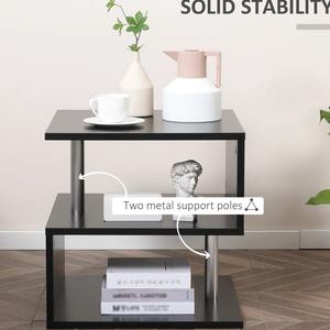 Table basse moderne écologique à plateau relevable en forme de S, noire, à 3 niveaux, avec 2 poteaux de soutien en acier pour le salon - Product Image 3