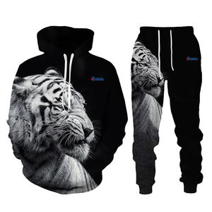 Ensemble de survêtement tendance pour homme, sweat-shirt à capuche, imprimé 3D, motif tigre, streetwear décontracté, pull oversize, automne-hiver - Product Image 1