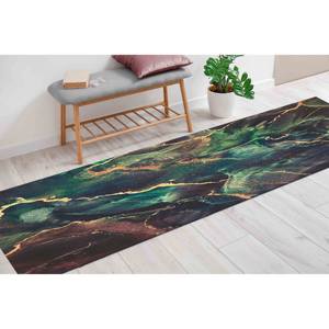 Tapis en marbre doré : Tapis contemporain vert et marron chatoyant, avec poils doux - Product Image 5
