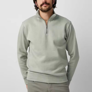 Sudaderas personalizadas con cuello redondo y media cremallera para hombre, sudaderas con cremallera con patrón sólido, forro polar, teñido liso, estilo con cremallera para invierno - Product Image 1