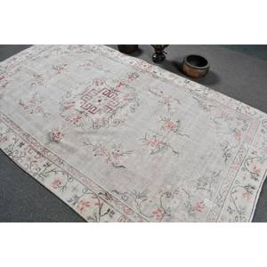 พรมขนสัตว์สีเบจโบราณขนาด5.5x9.4ฟุตงานแฮนด์เมดพื้นที่ตุรกีขนาดใหญ่งานเย็บปะติดโถงทางเดินรูปสี่เหลี่ยมผืนผ้าสำหรับห้อง - Product Image 4