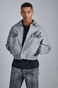 Veste d'hiver écologique imperméable en cuir véritable vintage gris pour homme | Bomber surdimensionné brodé | Streetwear recadrée - Product Image 3