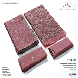 Hecho a mano indio y paquistaní Duppata bordado Organza arrugado gasa y Parte delantera trasera y mangas bordado vestido de fiesta tela - Product Image 3