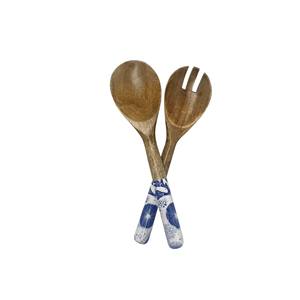 <b>Wooden</b> Spoon with Resin Salad Server Set 2 Turners Sustainable Handmade <b>Utensils</b>-Mirha International Handicraft Size S - Product Image 3