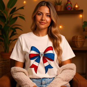 T-shirt con fiocco bandiera dominicana DR Comfort Colors, maglietta per il Mese della Memoria dell'Erbezza Ispanica, regalo per la famiglia latina, uso promozionale - Product Image 3