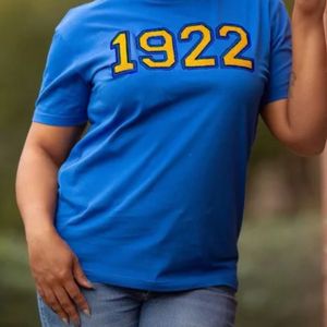 เสื้อยืด1922สีน้ำเงินเข้มวินเทจสำหรับผู้หญิง sgrho เสื้อคอตตอนตัวอักษรกรีกคลาสสิกสำหรับแฟนๆชมรมและชุดศิษย์เก่า hbcu - Product Image 3