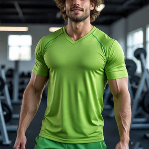 Entraînement musculation t-shirt hommes Gym à manches courtes col en v t-shirt hommes haute qualité séchage rapide t-shirt hommes - Product Image 1