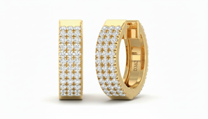 Pendientes Huggie de Tres Filas con Baño de Rodio, Oro de 14K y Diamantes Naturales de Corte Brillante Redondo de 72 Piezas para Mujer - Product Image 4