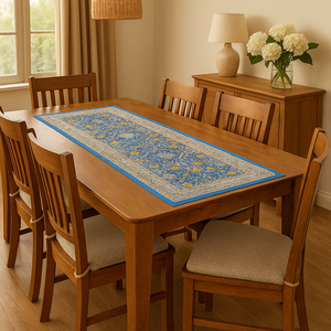 Camino de mesa de lujo Boho Chic, logotipo personalizado impreso a mano, Lino de comedor duradero sostenible con hojas elegantes, decoración del hogar - Product Image 5