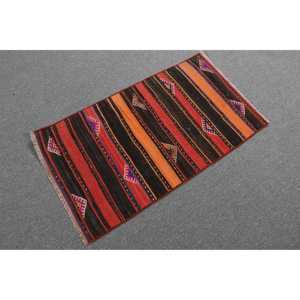 Alfombra Turca Kilim, Alfombra Vintage de 1.8x3.2 pies, Alfombra de Lana con Rayas Rojas - Product Image 4