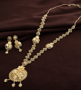 Conjunto de collares largos microformados Oro-Cobre Latón Chapado En Oro Joyería de boda para mujer con acabado laminado - Product Image 1