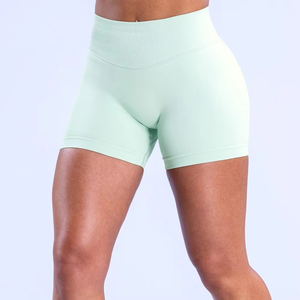 Pantalones cortos de Yoga de fitness de nailon mate alto para mujer, venta al por mayor, cintura transpirable de tres secciones, diseño fruncido de levantamiento de cadera sin costuras - Product Image 5