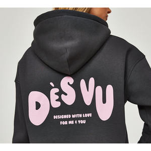 Survêtement deux pièces pour femmes de qualité supérieure 100% coton couleur unie col à capuche surdimensionné conception unie pour dames - Product Image 5