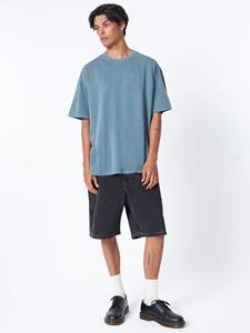 Camiseta de Algodón Azul Sólido Extra Grande para Hombre, Cuello Redondo, Manga Corta, Estilo Casual, Tejido Jersey - Product Image 3