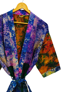 Seda Tie Dye Kimono Sari Robe Vestido de novia Vestido de maternidad Regalo Robe Beach Party Wear Indian Printed Silk Sari Kimono, - Product Image 2
