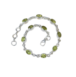 Pulsera ajustable de piedras preciosas de Plata de Ley 925 peridoto verde cortado, piedra natal de agosto, joyería hecha a mano, regalo para ella, 10 piedras - Product Image 1