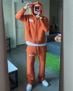 Ensemble de survêtement personnalisé de haute qualité pour homme, en mohair, avec pantalon de survêtement évasé et sweat à capuche, ensemble de survêtement en mohair d'hiver - Product Image 2