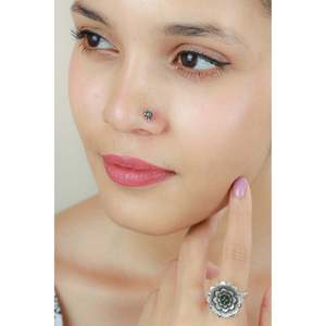 925 Silver Vintage Sunflower Nosepin Nazakat Body Jewelry with Opal 14K <b>Titanium</b> Stainless Steel Ball Pattern <b>Studs</b> - Product Image 4