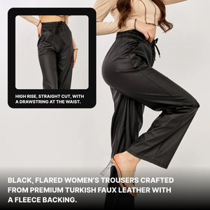 Pantalon palazzo en cuir noir doublé chaud pour femme, coupe ample, taille élastique, pantalon décontracté - Product Image 2