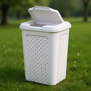 Arianna White Waste <b>Bin</b> 10L Plastic <b>Lid</b> <b>With</b> Perforated Design For Kitchen Bathroom Use - Product Image 3