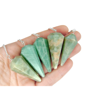 Péndulo de amazonita de alta calidad, piedra preciosa de cristal natural, cono facetado, Péndulo de radiestesia para péndulos curativos de Reiki a la venta - Product Image 5