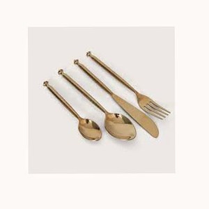 Ustensile de service alimentaire ensemble de vaisselle de style occidental fantaisie cuillère en acier inoxydable poli or antique longue poignée ronde mince - Product Image 1