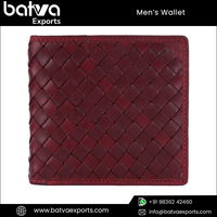 Dompet Pria Kulit Asli Berkualitas Tinggi Model Bifold Tipis Anti RFID untuk Perjalanan, Lapisan Katun, Logo Pendek, Anyaman Tangan, Menarik Perhatian