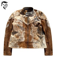 Jaket Kulit Sapi Asli Khusus Musim Dingin 2025 Warna Tan Putih |   Premium Unisex Biker Moto Style Berpemanas Tahan Angin Cepat Kering