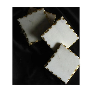 Beautiful Handcrafted Gold-Plated Marble <b>Tea</b> <b>Coaster</b> Set for Home Decoration or Gift Giving - Product Image 1