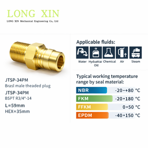 LONGXIN Laiton BSPT R3/4 "-14 Raccord fileté mâle HEX 35mm L = 59mm Bouchon d'étanchéité pour JTSP-34PM hydraulique/air/vapeur - Product Image 5