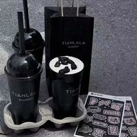 Gobelets en plastique PP noir givré avec couvercles en dôme 500ml 700ml 90mm, jetables, pour thé au lait Boba, en vrac, en stock, livraison rapide