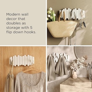Modern Walnut <b>Wall</b>-Mounted Coat Rack 5 Retractable Wood Pegs Space Saving Clothing Storage Organizer With <b>Rail</b> Hook - Product Image 6