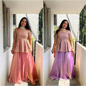 SALWAR KAMEEZ MODERNE RÉVERSIBLE TENDANCE avec TRAVAIL DE SÉQUENCE DE BRODERIE EN SOIE et DUPATTA pour la FÊTE - Product Image 1