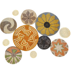 Panier mural tissé à la main en jonc de mer 6 pièces panier plat en paille ronde en rotin panier suspendu rustique pour articles de décoration murale - Product Image 5