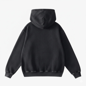 Sweat à capuche oversize uni en coton 100% vintage lavé lourd personnalisé pour homme, streetwear d'hiver noir - Product Image 2