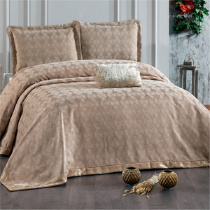 Guzide Podyum Cappuccino 4-Piece Customized Classic Luxury Home <b>Bedspread</b> <b>Set</b> 100% Chenille Organic Woven Striped Washable Anti- - Product Image 1